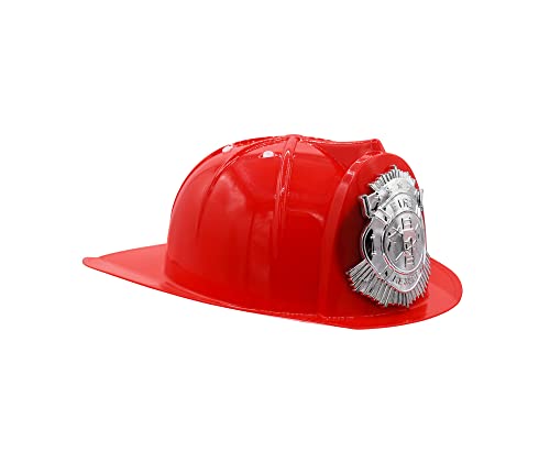 Nicky Bigs Novelties Kids Plastic Firefighter Helmet - Pretend Fire Fighter Halloween Costume Accessory - Cosplay Child Fireman Helmets, Red, One Size