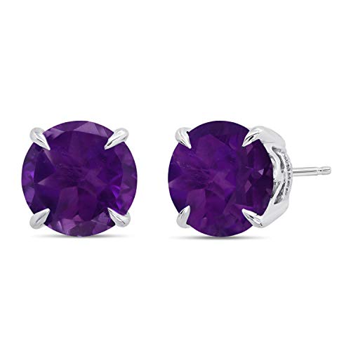 Purple Amethyst Earrings Genuine Gemstone Stud February Birthstone Jewelry for Women 925 Sterling Silver Real Stone Studs Set 3 CT Round Cut 9mm Push Back Lavender by Nicole Miller Fine Jewelry