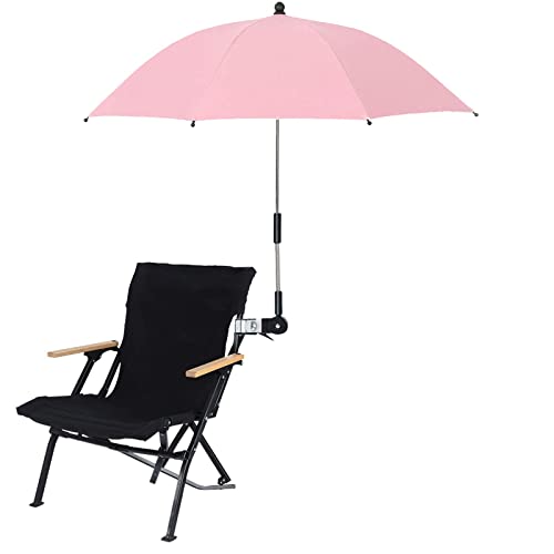 RENXR Chair Umbrella with Clamp, Universal Adjustable Beach Chair Umbrella UV Protection Sunshade Umbrella for Strollers Wheelchairs Patio Chairs, Pink, 21.7 inch