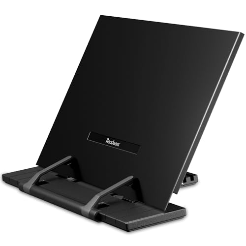 Readaeer Metal Book Stand for Desk Portable Document Holder for Cook Book, Music Book, iPad, Laptop, Reading Rest with 7 Adjustable Positions and Page Paper Clips