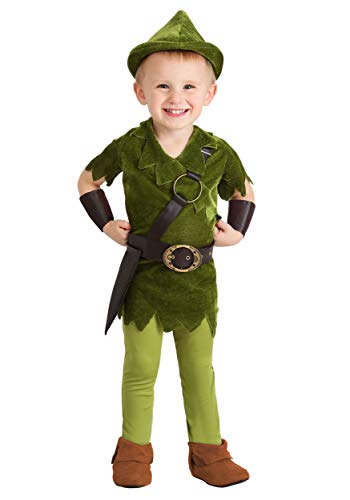 Toddler Peter Pan Costume with Hat, Shirt, Tights, Belt/Harness and Wrist Cuffs 4T