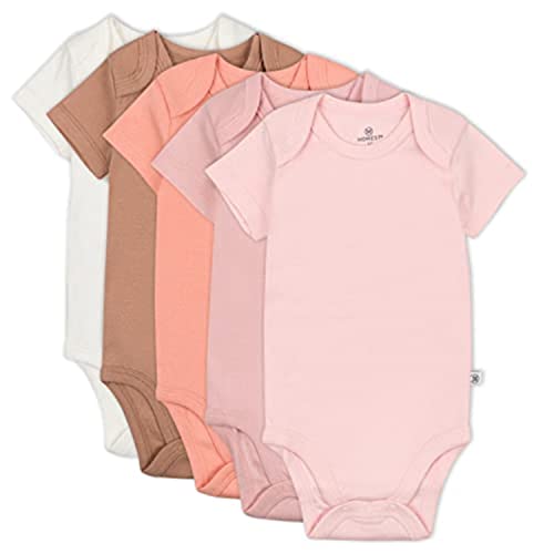 HonestBaby unisex baby Organic Cotton Short Sleeve Bodysuits Multipack and Toddler T Shirt Set, 5 Pack Pink Sands, 0-3 Months US