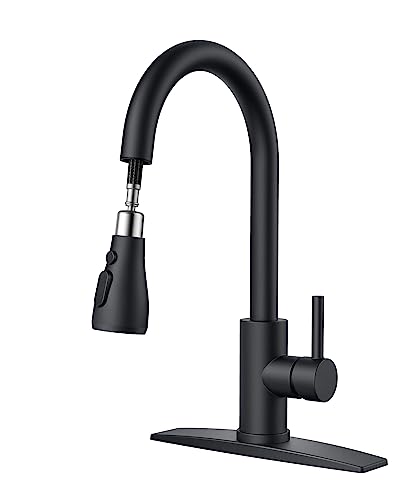FORIOUS Black Kitchen Faucet, 304 Stainless Steel Kitchen Faucet with Pull Down Sprayer, Commercial Utility Pull Out Sink Faucet, Single Handle High Arc Kitchen Sink Faucets for RV, Laundry, Bar