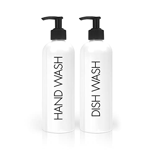 Empty Hand and Dish Soap Dispenser Set – (Pack of 2, 17 Oz) Reusable & Refillable Dish Soap Dispenser & Kitchen Hand Soap Dispenser Bottles Set for Countertop, Sink, Slab & Dish Washing