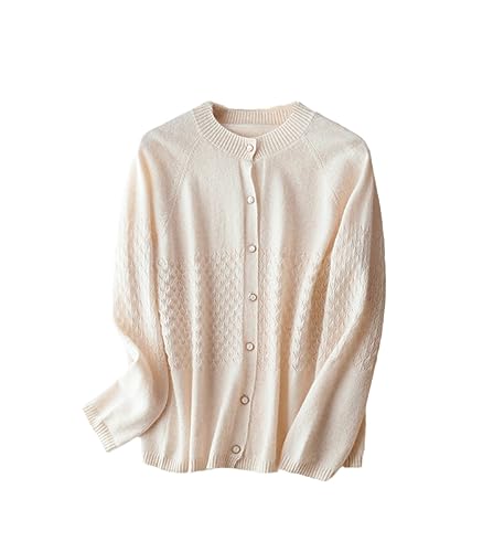 Women Wool Cardigan Round Neck Knit Hollow Solid Sweater Spring and Autumn Loose Cashmere Jacket Beige M