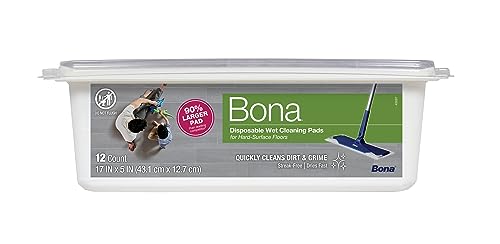 Bona Multi-Surface Floor Disposable Wet Cleaning Pads - 12-Pack - Residue-Free Floor Cleaning Solution for Stone, Tile, Laminate, and Vinyl Floors