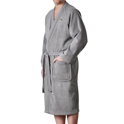 Lacoste Classic Pique 100% Cotton Bath Robe for Men & Women, One Size Fits Most, Meteorite Grey