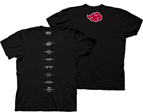 Ripple Junction Naruto Shippuden Men's Short Sleeve T-Shirt Anti-Village & Akatsuki Red Cloud Front Back Anime Black