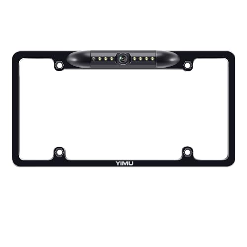 YIMU License Plate Frame Backup Camera HD Rear View Reverse Camera with 7 LED Night Vision 150 Degree Viewing Angle, Waterproof, for Cars/SUV/Pickup/Truck/Van/RV/Trailer Single Power Rear View System