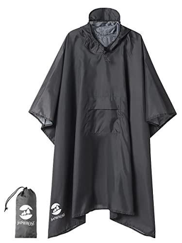 SaphiRose Hooded Rain Poncho Waterproof Raincoat Jacket for Men Women Adults(grey)