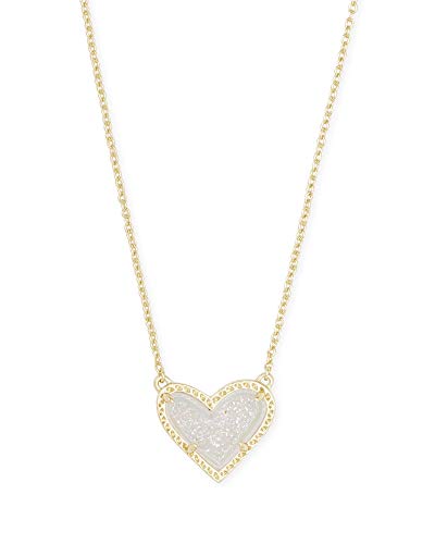 Kendra Scott Ari Heart Adjustable Length Pendant Necklace for Women, Fashion Jewelry, 14k Gold-Plated, Iridescent Drusy