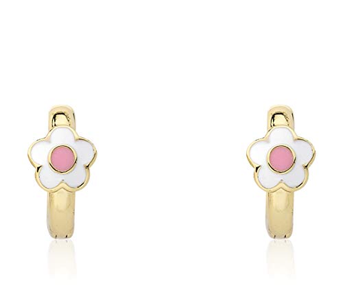 Little Miss Twin Stars Kids Earring - 14k Gold-Plated Huggy Earring - Hypoallergenic And Nickel Free For Sensitive Ears (White Flower)