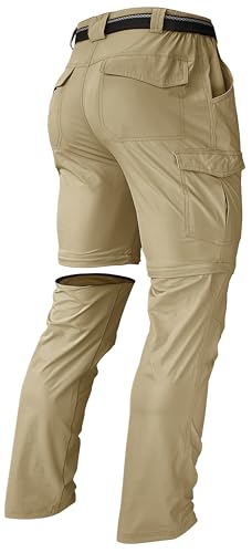 Men's Hiking Convertible Zip Off Pants Outdoor Waterproof Quick Dry Lightweight Fishing Safari Travel Cargo Work Pants Khaki 34