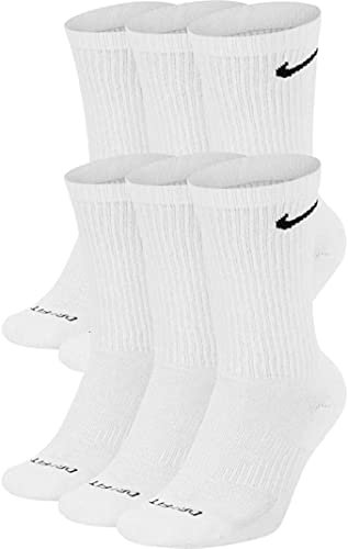Nike Men's Dri-Fit EverydayPlus Cushioned Crew Socks | Cotton (EverydayPLUS, White, Medium, 6 Pairs)