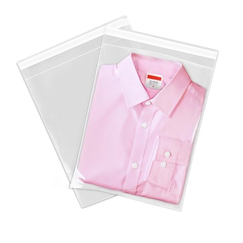 Spartan Industrial - 12' X 15' (100 Count) Crystal Clear Resealable Cello Poly Bags for Packaging, Clothing & T Shirts - Self Seal & Reinforced