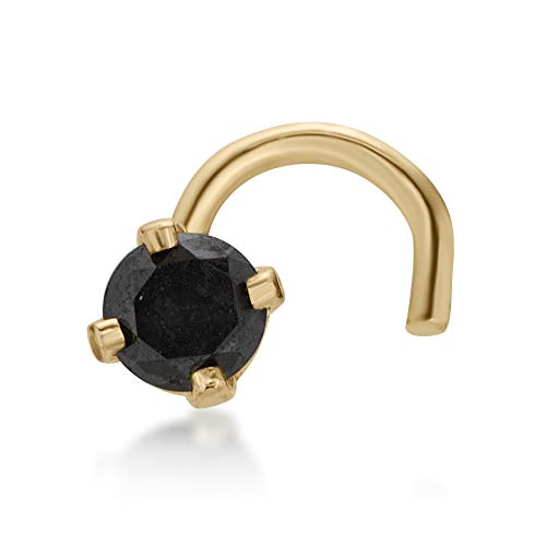Lavari Jewelers 22 Gauge Curved Screw Nose Ring for Women in 14k Yellow Gold with 0.05 Carat Black Diamond