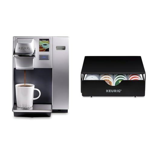 Keurig K155 Office Pro Single Cup Commercial K-Cup Pod Coffee Maker, Silver & Slim Non-Rolling Storage Drawer, Coffee Pod Storage, Holds up to 24 K-Cup Pods, Black