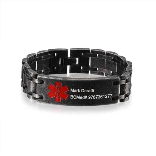 Freedcozy Free Engraving Medical Alert Bracelets, Engrave Emergency Diabetic ID Bracelets for Men Women, 7.5 to 8.5 Inches Titanium Steel Medic Alert Bracelet for Adult (Vintage 2-7.48')