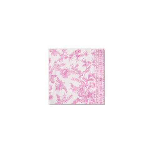 Coterie Pink Floral Paper Cocktail Napkins (Set of 25) | Beautiful Pink and White Toile Paper Napkins For Bridal and Baby Shower, Tea Party, Garden Party, Birthday Party | 5” Fancy Paper Napkins