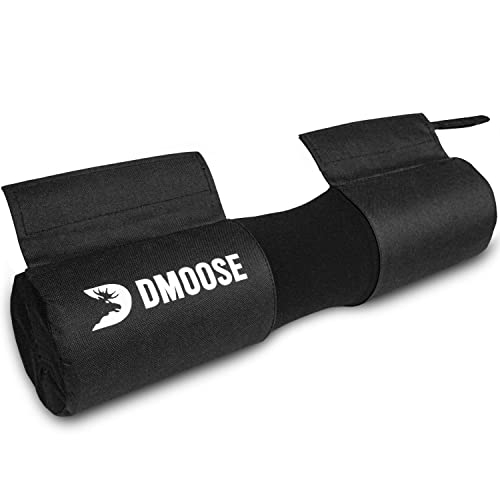 DMoose Barbell Pad, Relief Pressure from Neck, Shoulder, and Provide Lower Back Support, Non-Slip EVA Foam Squat Pad with Safety Straps, Hip Thrust Pad for Squats, Lunges - For Standard & Olympic Bars (Black with Fabric Cover)