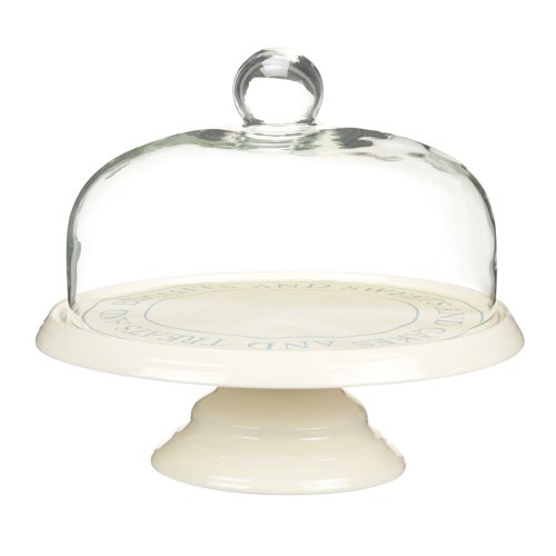 KitchenCraft Classic Collection 29 cm Ceramic Cake Stand with Glass Dome, Off-White