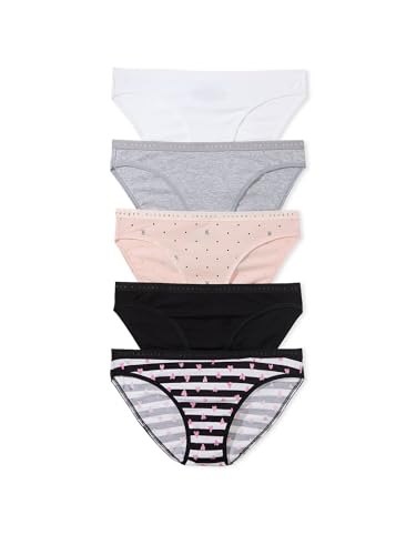 Victoria's Secret Stretch Cotton Bikini Panty Pack, Underwear for Women, 5 Pack, Hearts & Polka Dots (M)