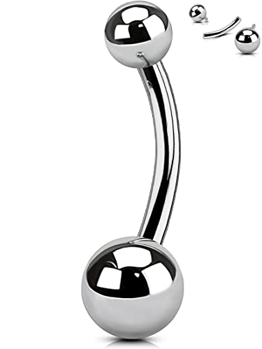 OUFER Titanium Belly Button Rings, Internally Threaded Belly Ring, Ball Navel Rings for Women, Long Belly Piercing Jewelry, Curved Barbell 10MM