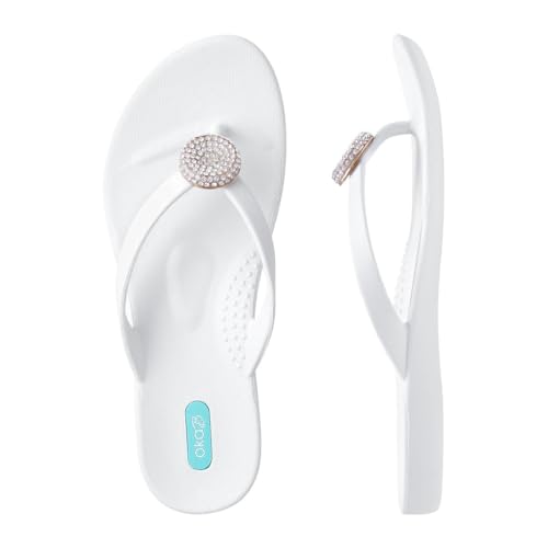 Oka-B Women's Lucky Rhinestone Flip Flop Sandal (Salt, 9)