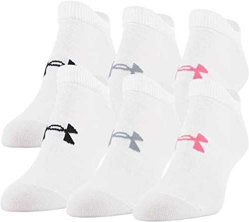 Under Armour Women's Essential 2.0 Lightweight No Show Socks, 6-Pairs, White/Cerise Assorted, Medium
