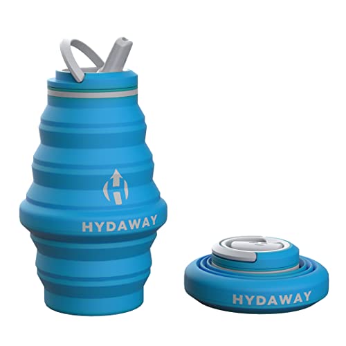HYDAWAY Collapsible Water Bottle - 17oz I Reusable Water Bottles with Flip Top Lid for Travel, Hiking, Backpacking I Portable & Leakproof, Food-Grade Silicone, BPA Free, Collapse to 1.5”