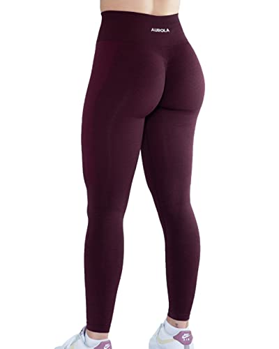 Seamless Scrunch Legging Women Yoga Pants 7/8 Tummy Control Workout Running for Workout Fitness Sport Active Legging-25'' (S, Black Cherry)
