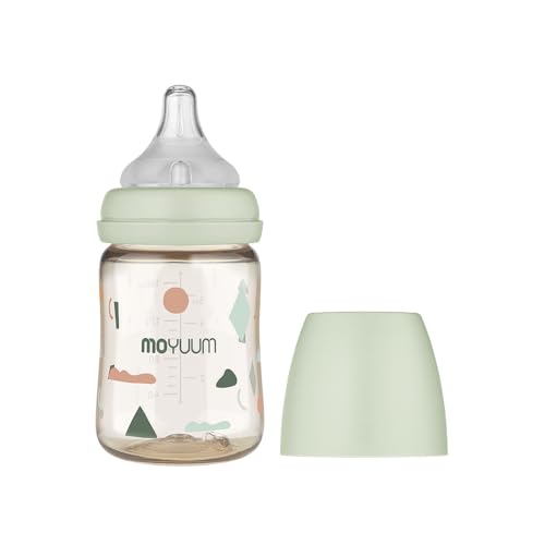 MOYUUM PPSU All in One Baby Feeding Bottle, 6oz, Stage 1 (Slow Flow) (Sage)