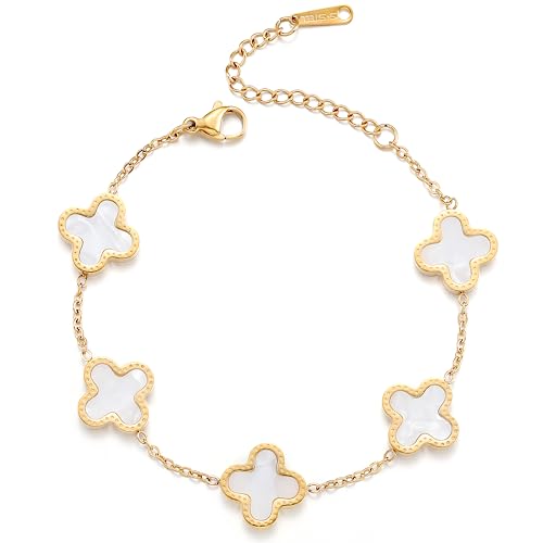 TICVRSS 18K Gold Plated Clover Bracelet for Women Adjustable Flower Bracelet Lucky Four Leaf Bracelets Necklace Jewelry Gifts Trendy for Women Girls