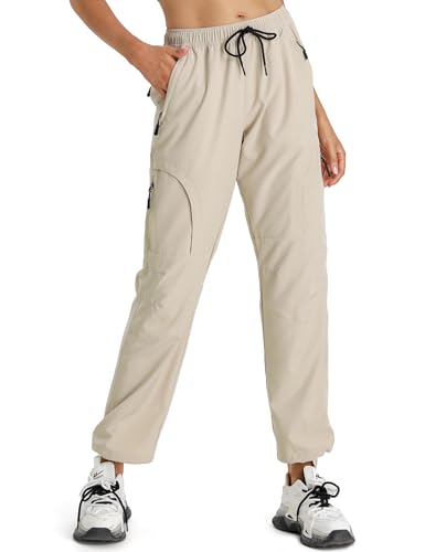 Seamaid Women's Hiking Pants Quick Dry Lightweight Water Resistant Cargo Pants with Zipper Pockets Travel Outdoor Khaki M