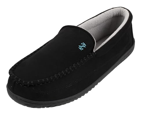 IZOD Men's Classic Two-Tone Moccasin Slipper, Winter Warm Slippers with Memory Foam, Size 9-10, Solid Black