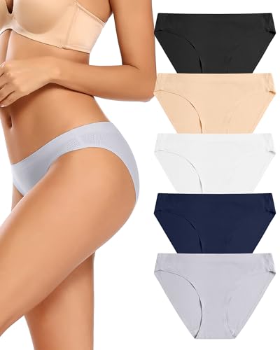 voenxe Women Bikini Underwear,Seamless Breathable Ladies Panties,No Show Comfortable Briefs Undies for Women,Hipster,5-Pack