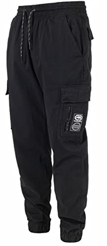 Ecko Cargo Pants for Men – Twill Joggers for Men Cargo Sweatpants Relaxed Fit Black