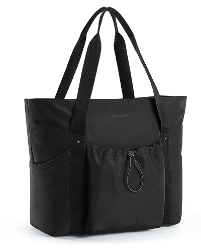 BAGSMART Women Tote Bag Large, Travel Tote Shoulder Bag with Compartment and Zipper, Top Handle Handbag for Travel, Work, Beach, Gym, Shop (Black)