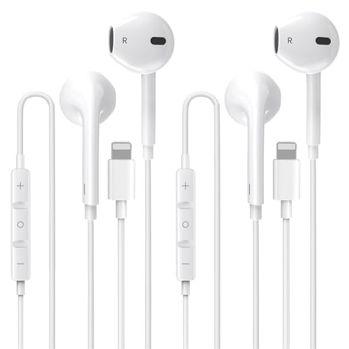 2 Pack-Apple Earbuds/iPhone Headphones/Lightning [Apple MFi Certified] Wired Earphones Built-in Microphone & Volume Control Compatible with iPhone 14/13/12/11/8/Pro Max/X/7, Support All iOS System