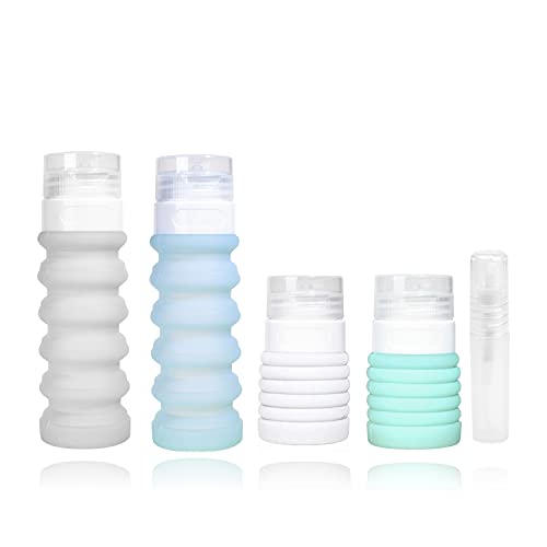INNERNEED Collapsible Silicone Travel Size Bottles Portable Squeezable Refillable Containers Set for Cosmetic Toiletries Shampoo Lotion Soap Liquids, Leak-proof, TSA Approved (1.5-3oz, 4-colors)