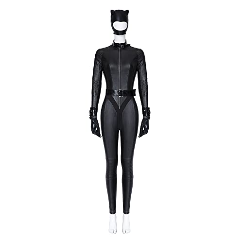 Yirugu Womens Cat 2022 New Front Zipper Selina Kyle Wet Look Bodysuit Body Tops Leather PU Short Coat Jacket Cosplay Costume Halloween Women Battle Suit Outfits Full Set