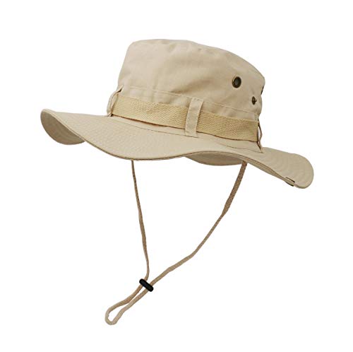Outdoor Wide Brim Sun Protect Hat, Double Layer Classic US Combat Army Style Bush Jungle Sun Cap for Fishing Hunting Camping Khaki