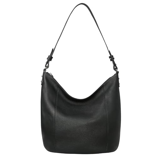 Iswee Hobo Shoulder Bags Large Leather Handbags for Women Black Soft Purse Designer Tote Bucket Bag Zipper Closure (Black)
