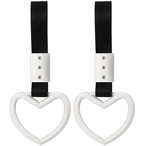 2 Pieces Rings Heart Shaped Car Handle Straps Drift Charm Rear Bumper Warning Ring Decor Subway Bus Broken Heart Handle for Car Interior(White)