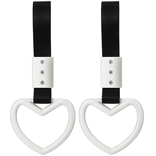 2 Pieces Rings Heart shaped Car Handle Straps Drift Charm Rear Bumper Warning Ring Decor Subway Bus Broken Heart Handle for Car Interior(White)
