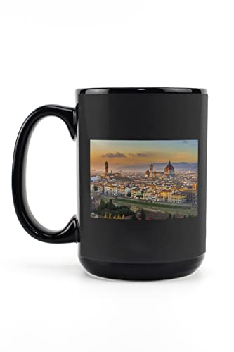 Lantern Press Florence, Italy, Sunset view of Duomo and City (15oz Black Ceramic Coffee and Tea Mug, Dishwasher and Microwave Safe)