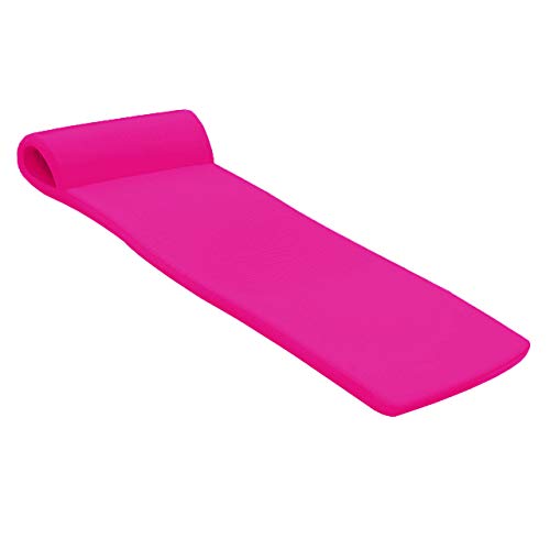 TRC Recreation Sunsation 1.75” Thick Vinyl Coated Foam Swimming Pool Float Mat Adult Lounger with Built-in Roll Pillow, Flamingo Pink