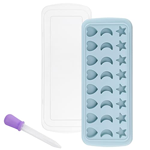 Moon Stars and Heart Ice Cube Tray Silicone Molds with Liquid Dropper，Easy Release Ice Trays with Lid, 24 Cavity Heart Mold for Ice Cubes, Gelatine, Chocolate, Baking and Candy