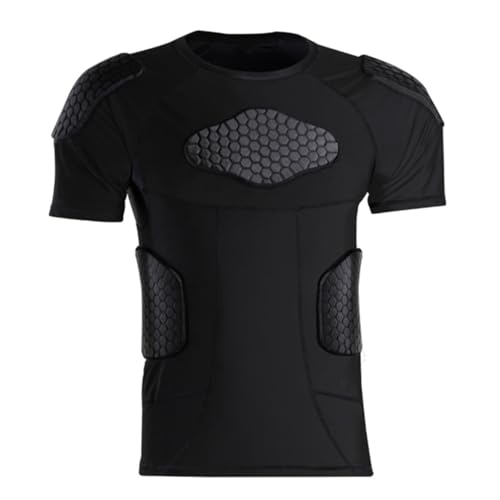 Topeter Teens Padded Compression Shirt with 6 Pads Chest Shoulder Rib Protector for Goal Keeper Parkour Rugby Baseball Extreme Exercise Suit for Boys XL Black