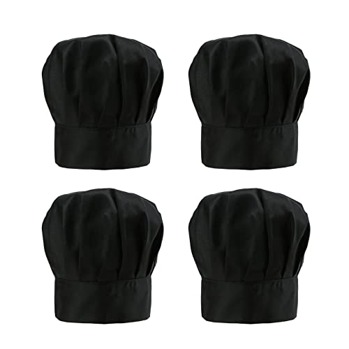 Clzemo 4 Pack Kitchen Cooking Cap, Comfort Breathable Chef Hats for Men Women, Adjustable Working Caps for Baking Catering Black